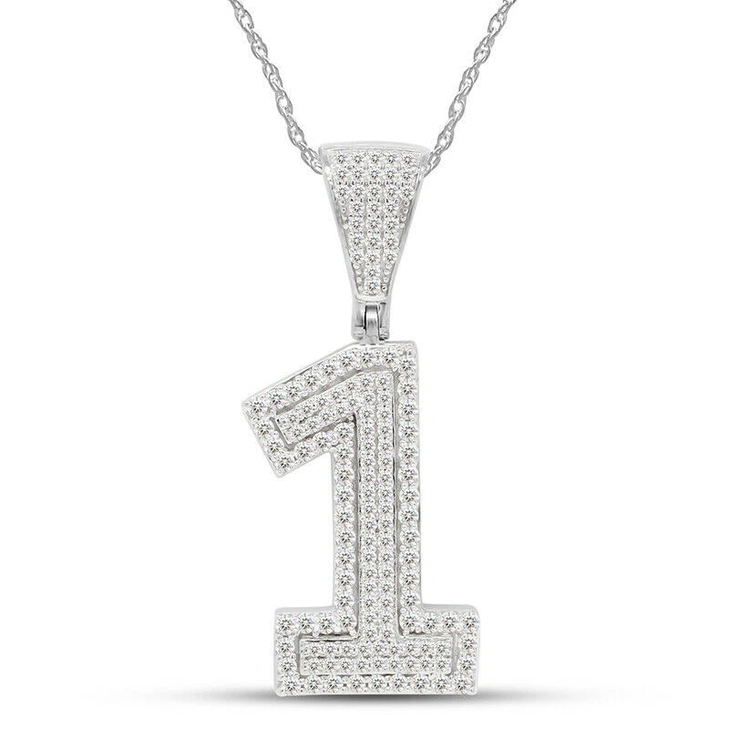 3 4CT Round Cut Moissanite 1 Number Pendant Necklace Sterling