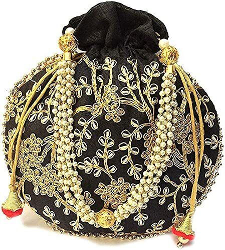 Ambience ethnic Women handbag Potli wristlet with Pearls & embro