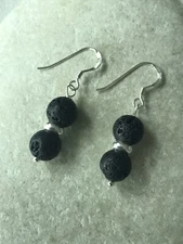 Black Lava Long Earrings - 925 Sterling Silver - Gift Bag - Free P&P