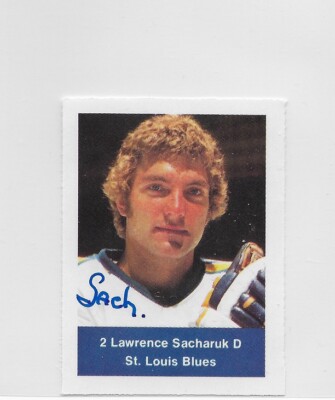 Larry Sacharuk Signed 1974-75 St. Louis Blues Loblaws Stamp Hockey