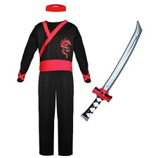 KIDS DRAGON NINJA COSTUME WARRIOR MARTIAL ARTS BOYS FANCY DRESS COSTUME