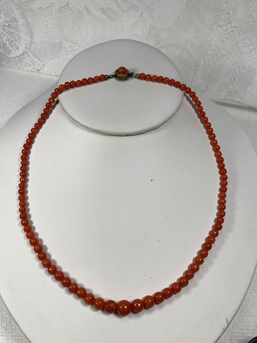 Vintage Italian Red Coral Necklace Mediterranean NOT Dyed Gold On Silver Vermeil - Picture 6 of 16
