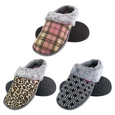 Dunlop Womens Cute Cosy Plush Memory Foam Knitted Slippers with Open Back Mules
