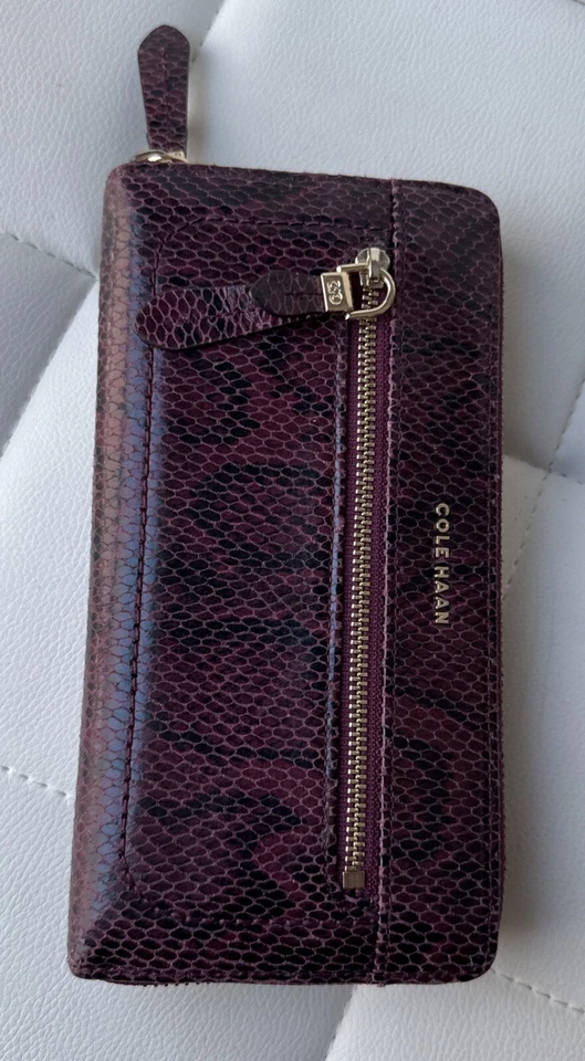 Cole Haan Tali Continental Wallet Red Tawny Port Snake Print Zip Around MINT - Image 3 of 4