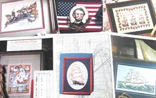 Counted Cross Stitch Patterns Lot Tall Ships Boats Patriotic Memorial Day Map Q5