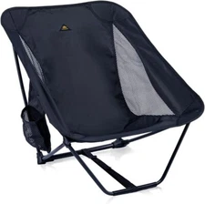 iClimb Low Ultralight Compact Camping Folding Chair with Side Pocket Black 