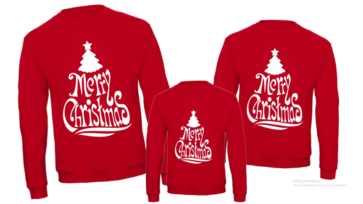 Felpe famiglia uomo donna bambino christmas family rosse scritta bianca