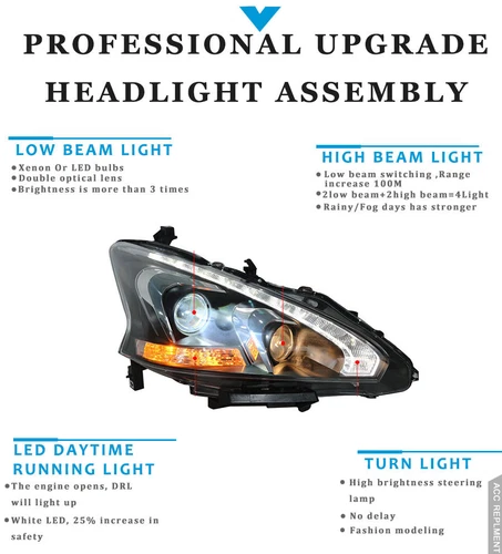 For Nissan Altima 2013-15 Front LED DRL xenon Lens Projector Headlights assembly - Picture 11 of 13