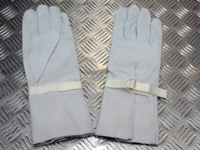 Hellgraue Leder Zeremonien Stulpen Handschuhe Gr. Large original britisch - NEU