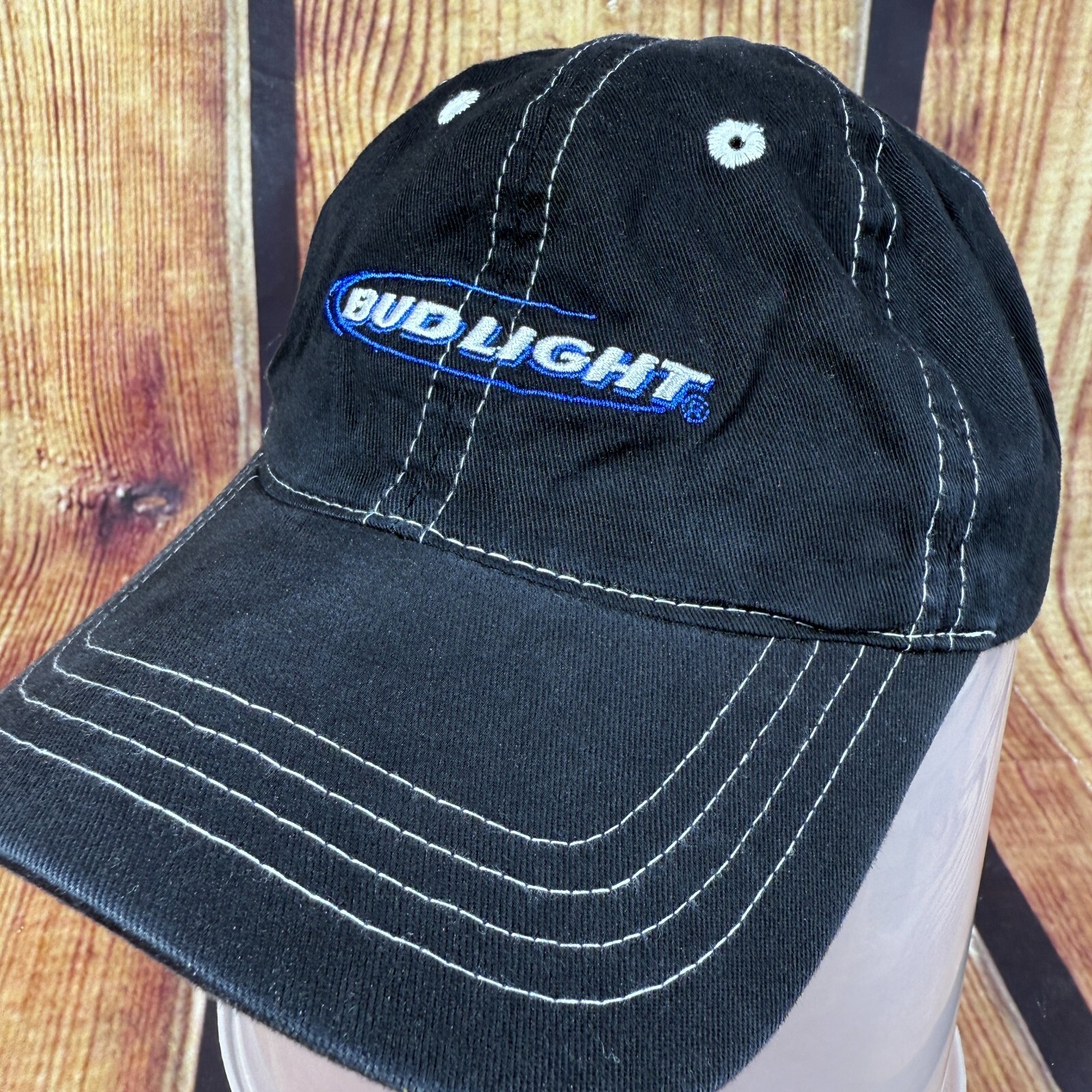 Bud Light Hat Adjustable Black Strapback Vintage … - image 1