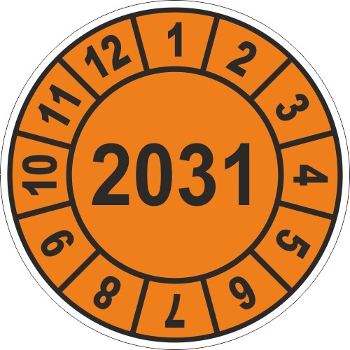 Mehrjahresprüfplaketten 2026-2031 - 30mm Prüfaufkleber Rot/weiß, 1000 Stück Rolle