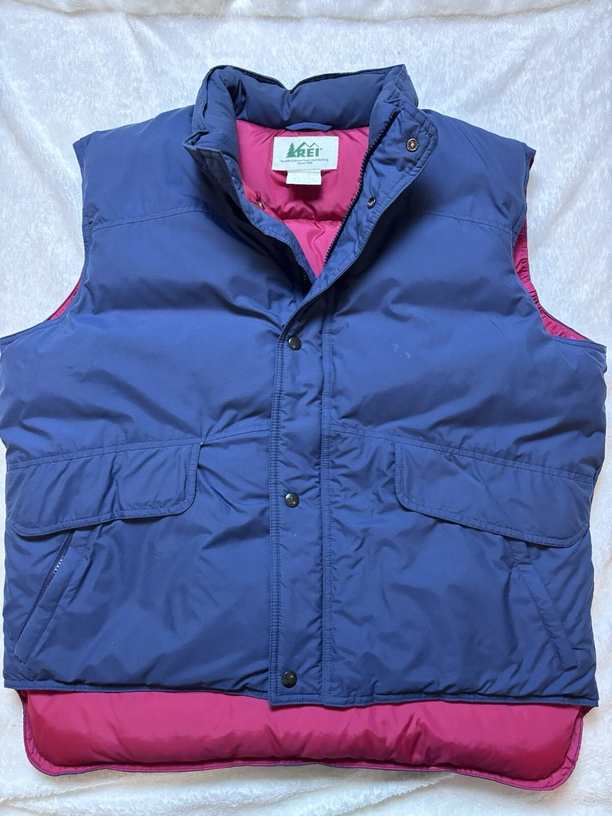 REI Puffer Vest Goose Down Outdoors XL Mens Snap Zip Navy Blue Vintage Y2K Blue