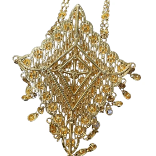 Collar Tailandés Hombres Joyería Boda Oro Rojo Piedras Preciosas Baile Fiesta Desfile Foto 2 de 4