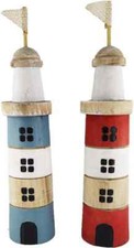 Großer Holz Leuchtturm mit Fahne, H 30 cm, D 7,5 cm, maritim, 2 Farbvarianten