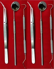 set of 2 Instrument basic Dental Set Mirror Explorer College Plier German Grade 