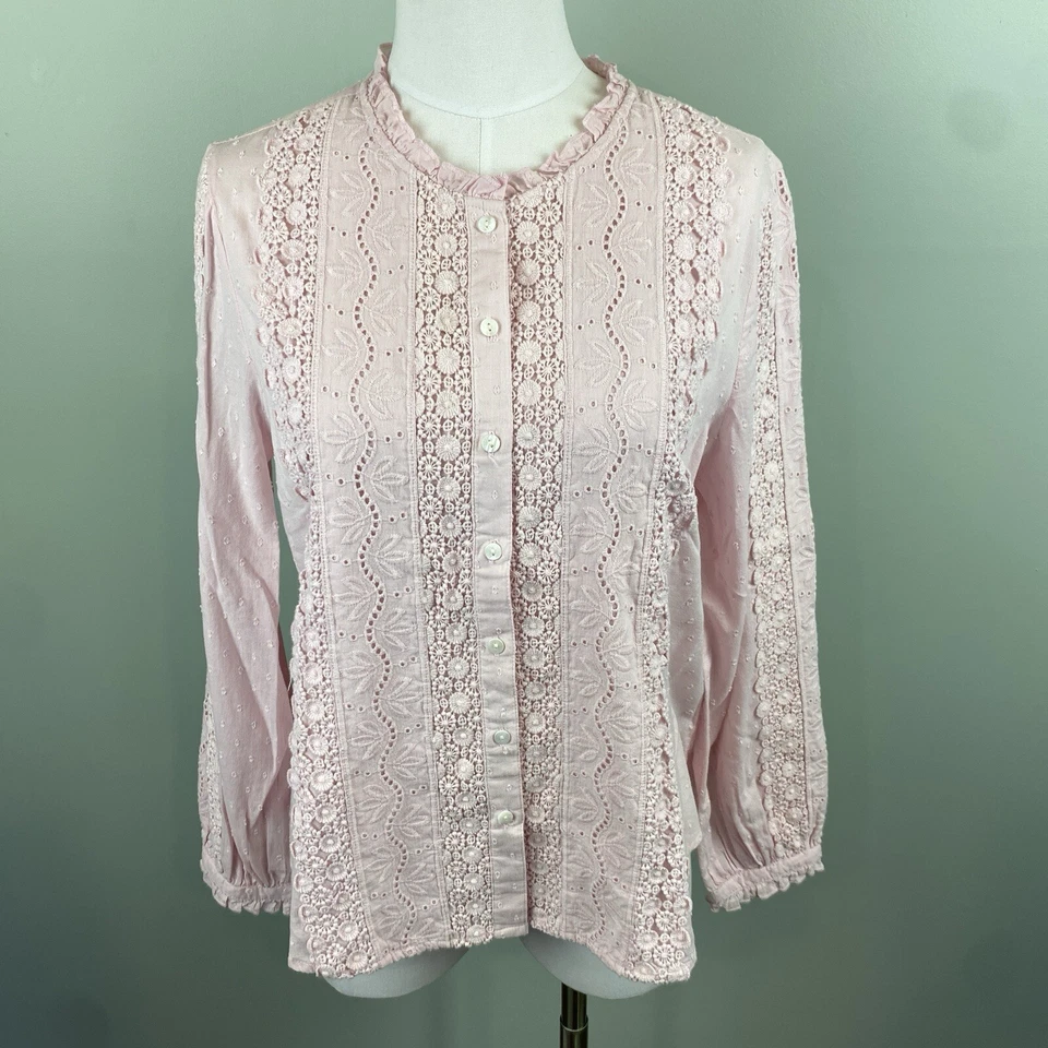 Sundance Mirabelle Eyelet Crochet Embroidered Cottagecore button down Top PLarge
