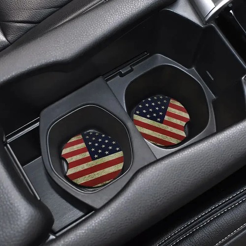 2 x Rubber Car Cup Coasters Subdued Interior Accessories American Flag 2.60" - Picture 14 of 14