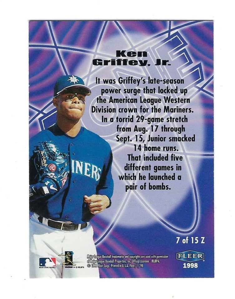 Ken Griffey Jr. 1998 Fleer Tradition Zone #7 Rare! Tough Pull - Image 3 of 3