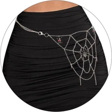 Halloween Skull Spider Pants Chain Punk Layered Belt Goth Metal... 