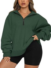 Womens Plus Size Half Zip Pullover Long Sleeve Oversized Sweatshirt Drop Shou...
