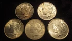 Lot of FIVE (5) Peace Dollars (1922-23) 90% Silver