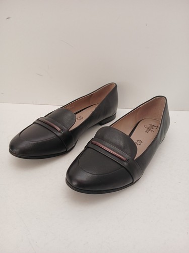 M&S size 7.5 Footglove Ladies Flat Slip On Black Leather Shoes Cushioned Footbed - Picture 14 of 20