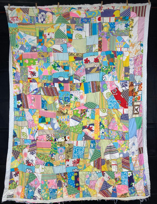 Vintage Handarbeit schön Crazy Patchwork Block Multicolor Quilt 86,6x66,1 Zoll