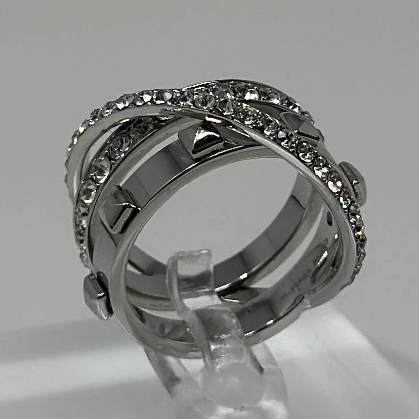 Anillo Michael Kors Plata Pavé Estrás Tachonado Banda Talla 6 Moderno Glamour Foto 3 de 4