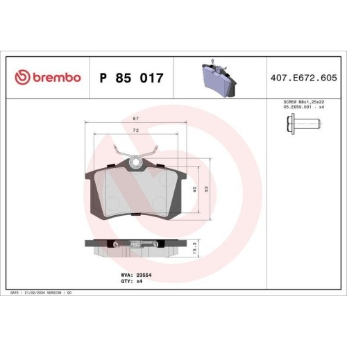 Plaquettes de frein Brembo P85017 pour frein à disque avant Audi A4 et VW Passat