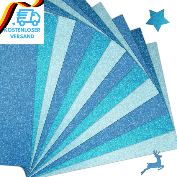 Glitzerpapier Zum Basteln, 15 Blatt, Blau, 250G/M² Papier, 21X29.7Cm Glitterkart-image