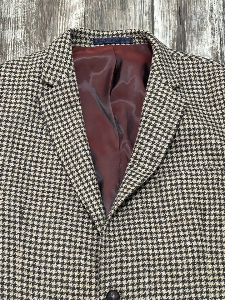 Marks And Spencer Blazer Mens 44 Houndstooth Moon Wool Tailored Elbow Patch - Image 3 of 4