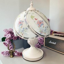 Vintage 3 Way Touch Lamp Accent Light 6 Glass Panels Floral Butterfly Cottage