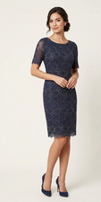 Roman Petite Lace Dress UK 12 Navy Floral Knee Length Evening Party