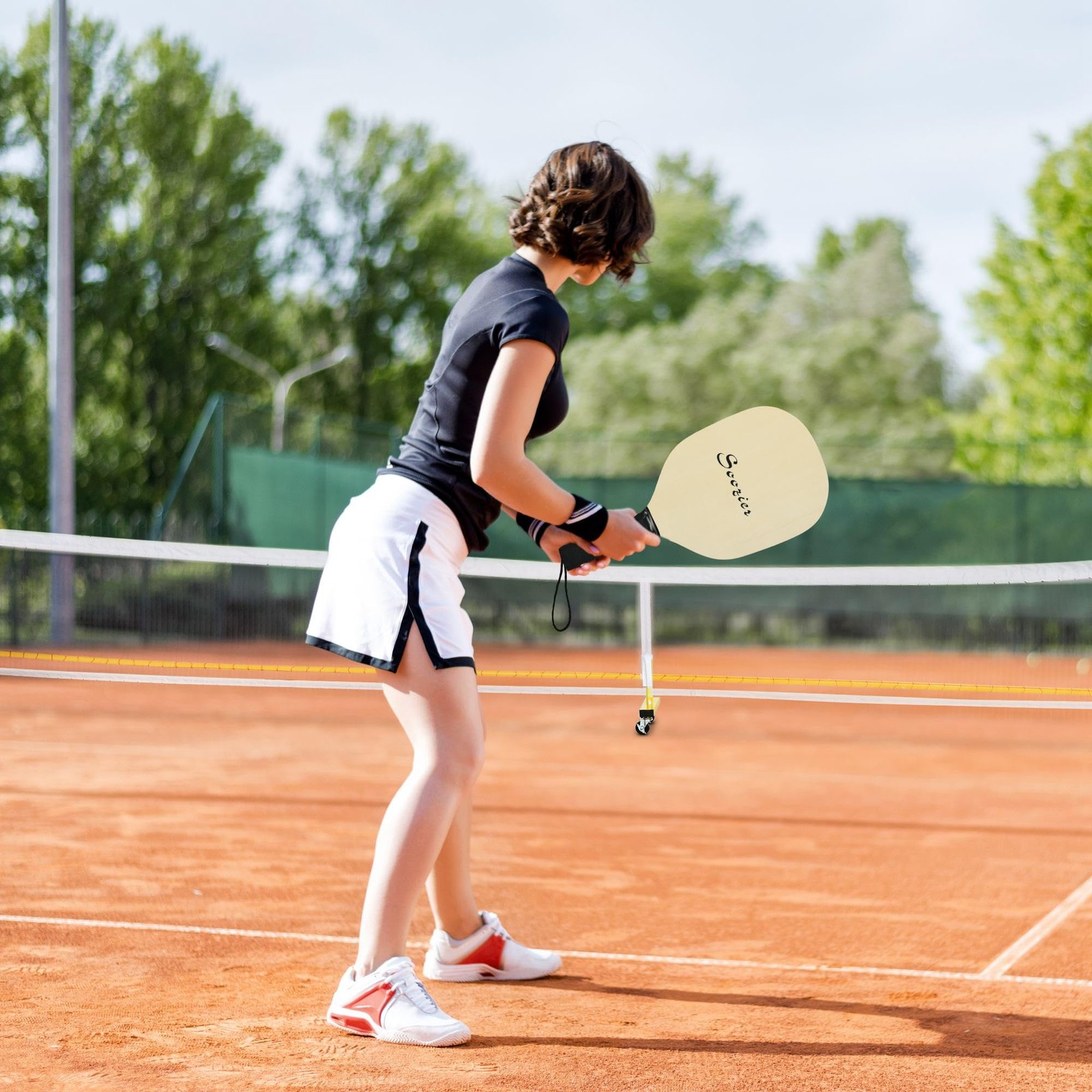 Soozier Pickleball Set with Net,Court Markers  Wheels22 ft.8 Pickleballs,1 Bag