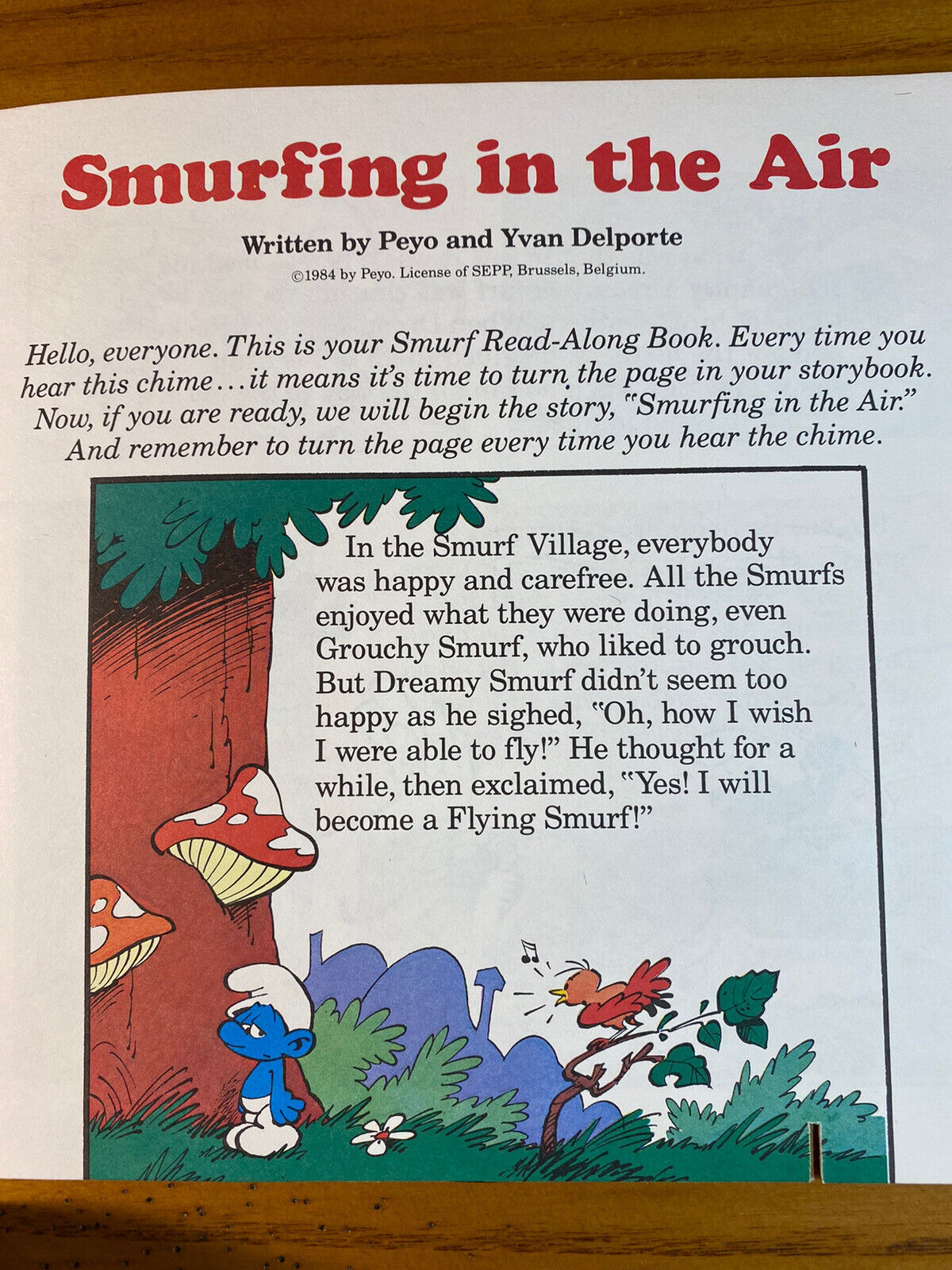 Smurfs Vintage 1984 Collectible Smurfing in the Air Read-along Book w  record