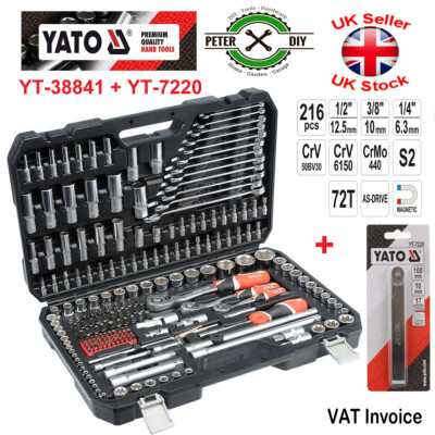 Socket Set 1/2 1/4 3/8 Yato Ratchet Tools Toolbox YT-38841 + YT-7220 -217 PCS