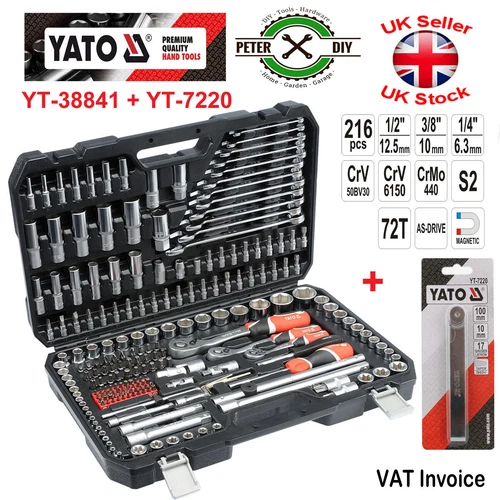 Socket Set 1/2 1/4 3/8 Yato Ratchet Tools Toolbox YT-38841 + YT-7220 -217 PCS