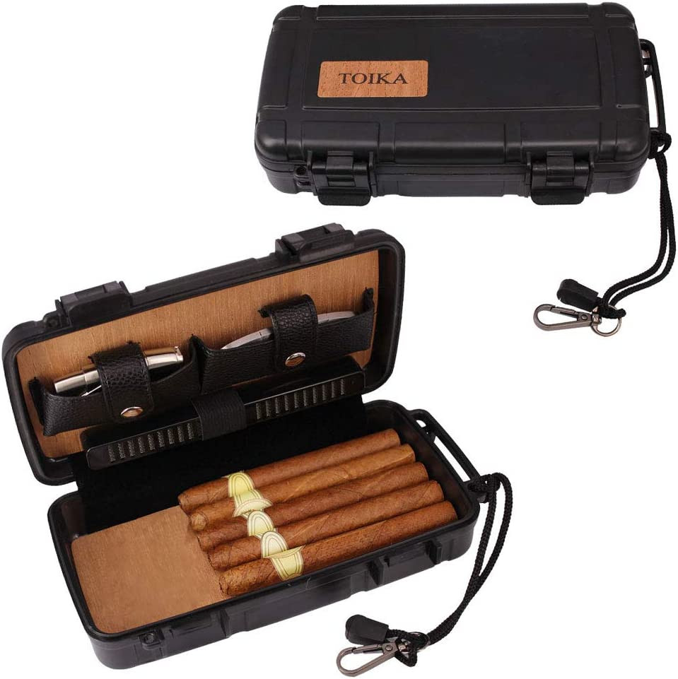 Durable Travel Cigar Humidor Case with Cutter and Lighter Gift Set - Waterproof,