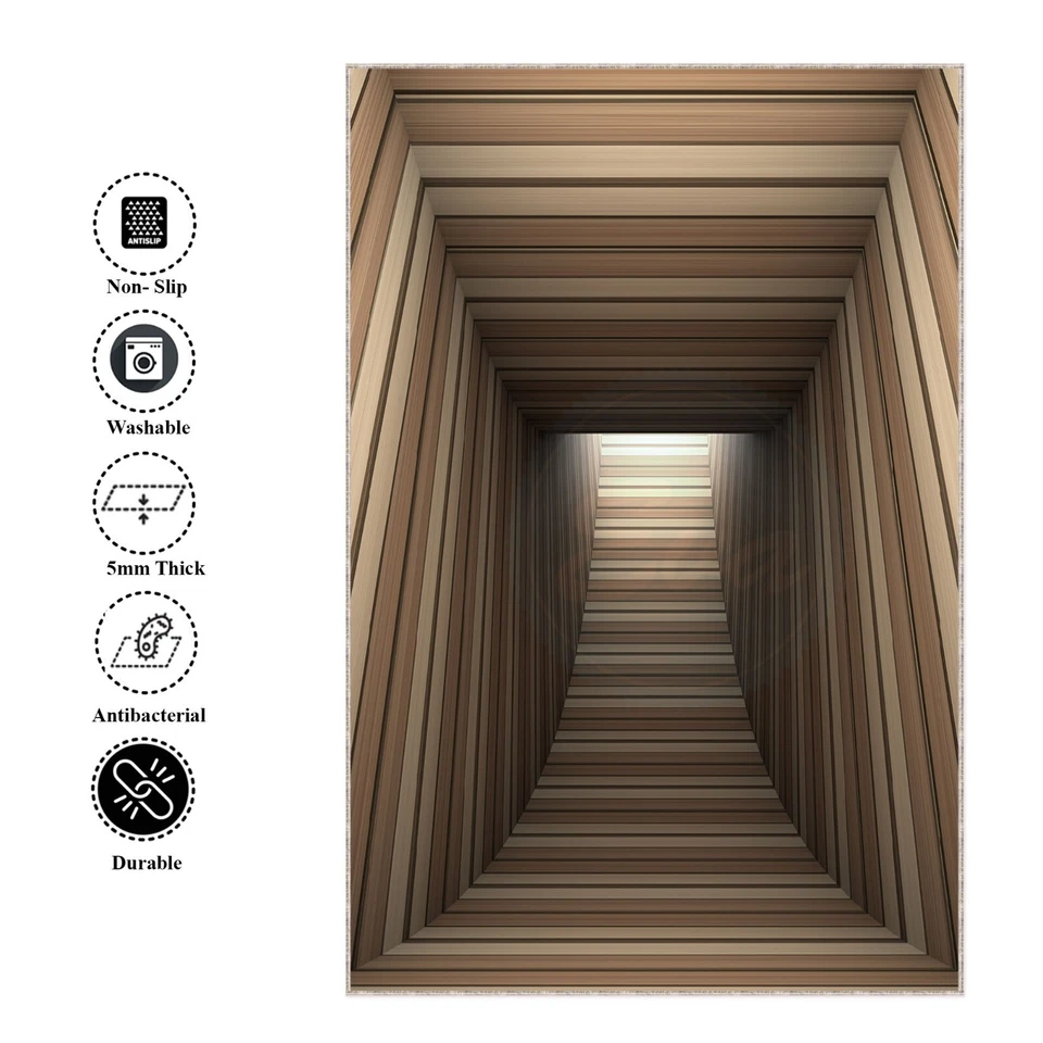 Wood Tunnel Optical illusion Rug, Optical illusion Vortex Rug, 3D Vortex Rug, - Image 3 of 4