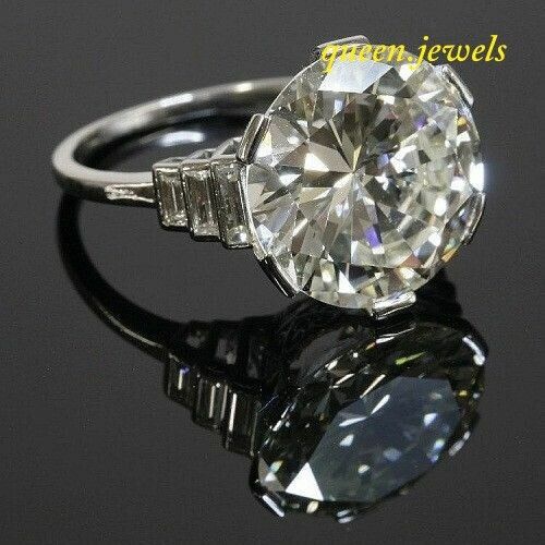 Huge 4.10CT Lab Created Round Cut Diamond Vintage Wedding Ring 14K White Gold FN - Picture 1 of 5