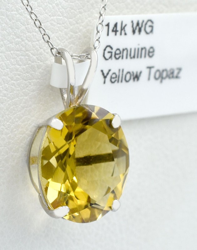 GENUINE  7.15 Cts YELLOW TOPAZ PENDANT 14k WHITE GOLD - Free Appraisal Service