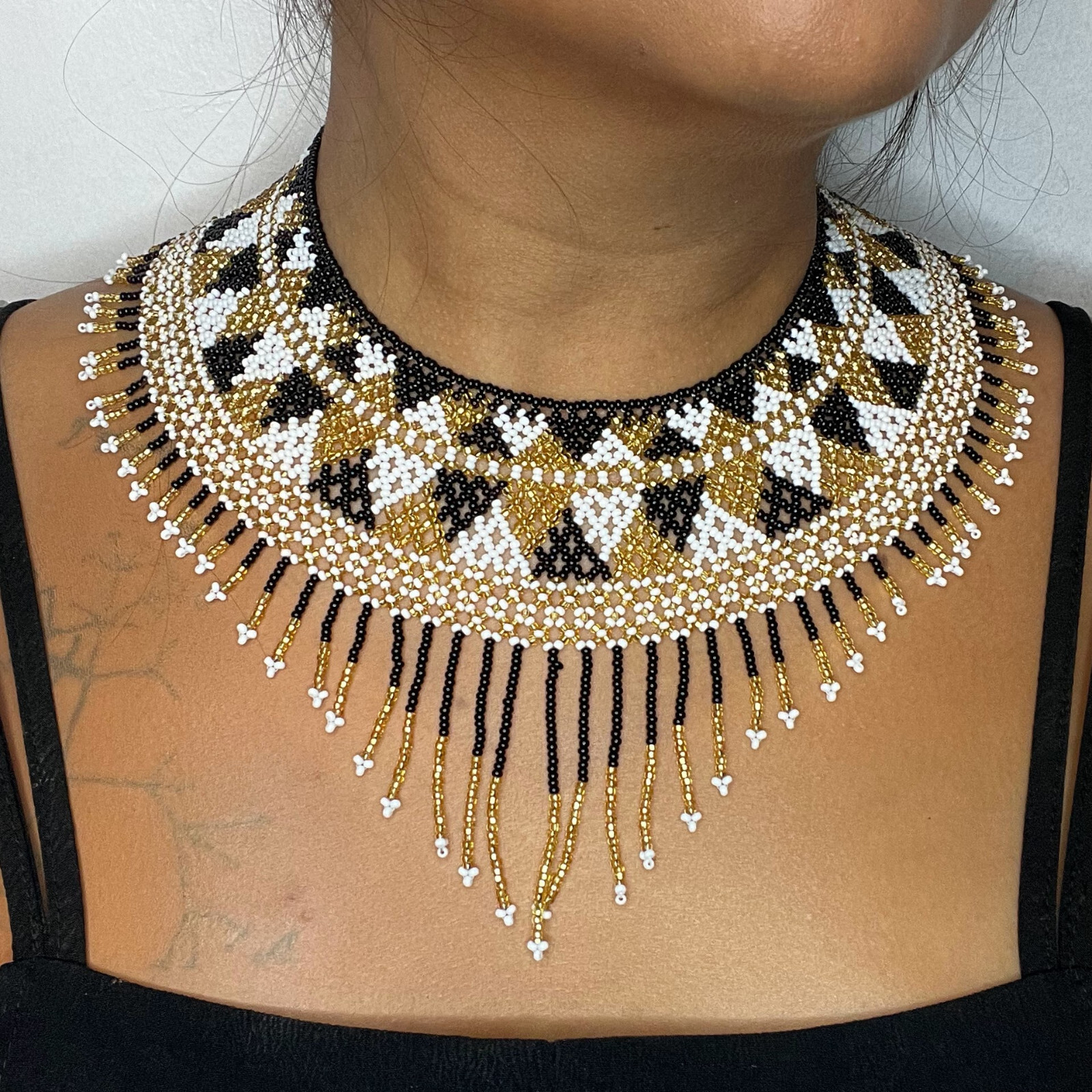 Handmade Mexican Aztec Beaded Choker Necklace with 52 Beads