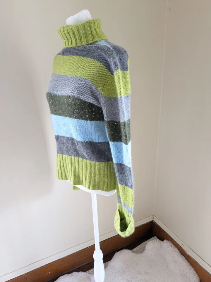 Suéter Tejido Grueso Vintage Años 90 M Cuello Alto Rayas Brillo Grunge Académico Foto 3 de 4