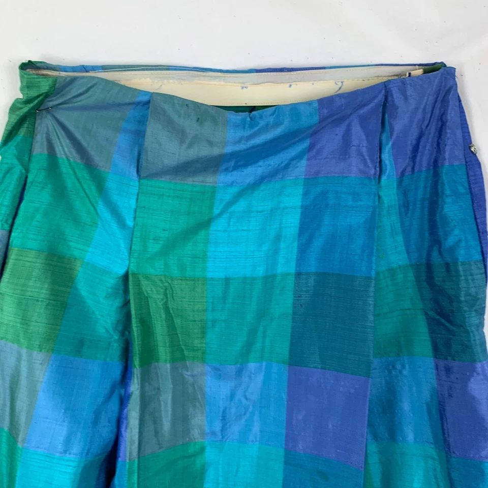 Maxi Falda Vintage Años 60 Seda Cruda M/L Azul Verde Cuadros Preppy Aline Excelente Foto 3 de 4