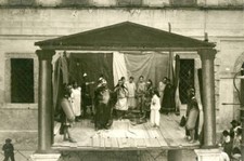 Outdoor performance of a holy scene, actors in ancient Roman costu- Old Photo