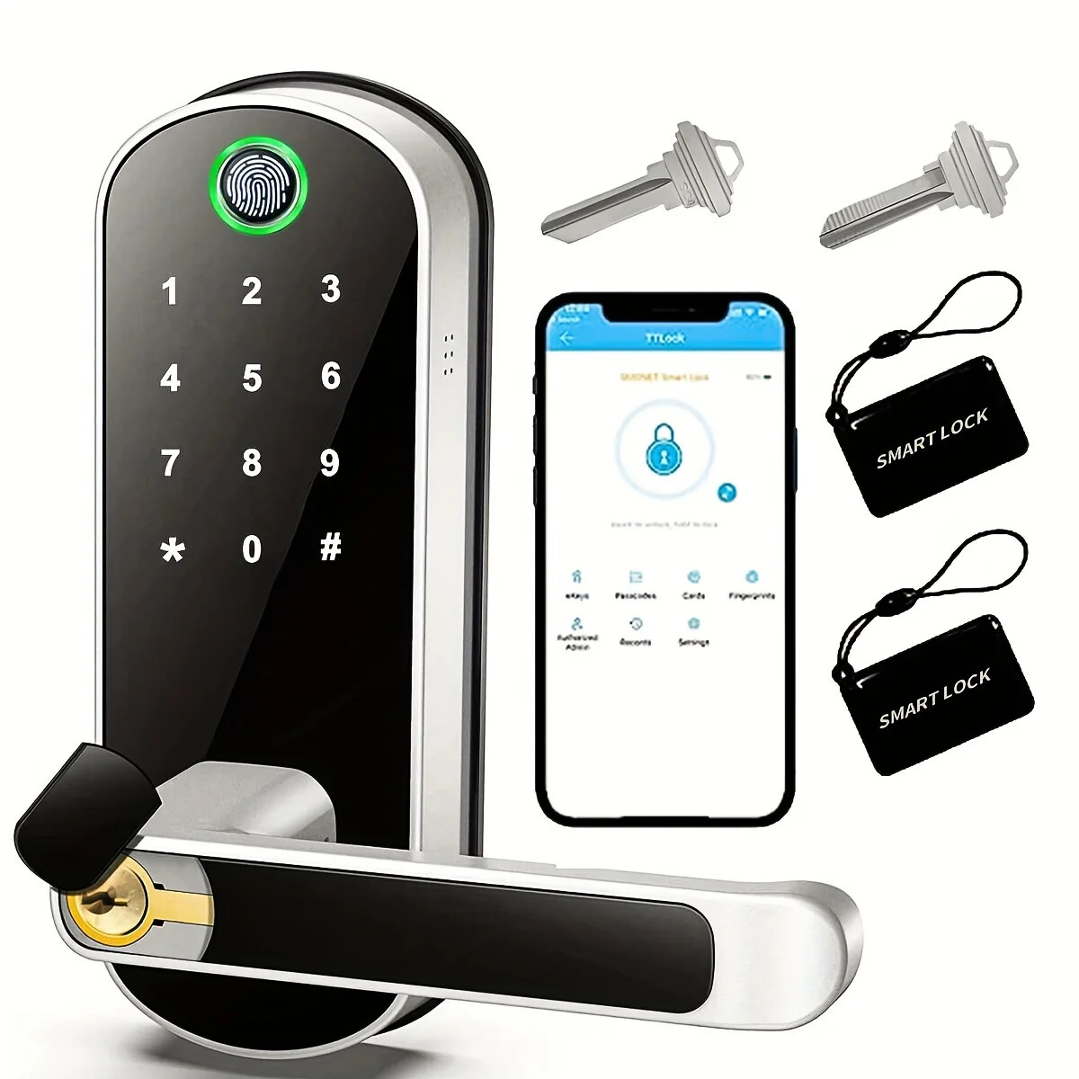 WiFi Smart Fingerprint Door Lock with Remote App Control and Touchscreen Keyless Entry  