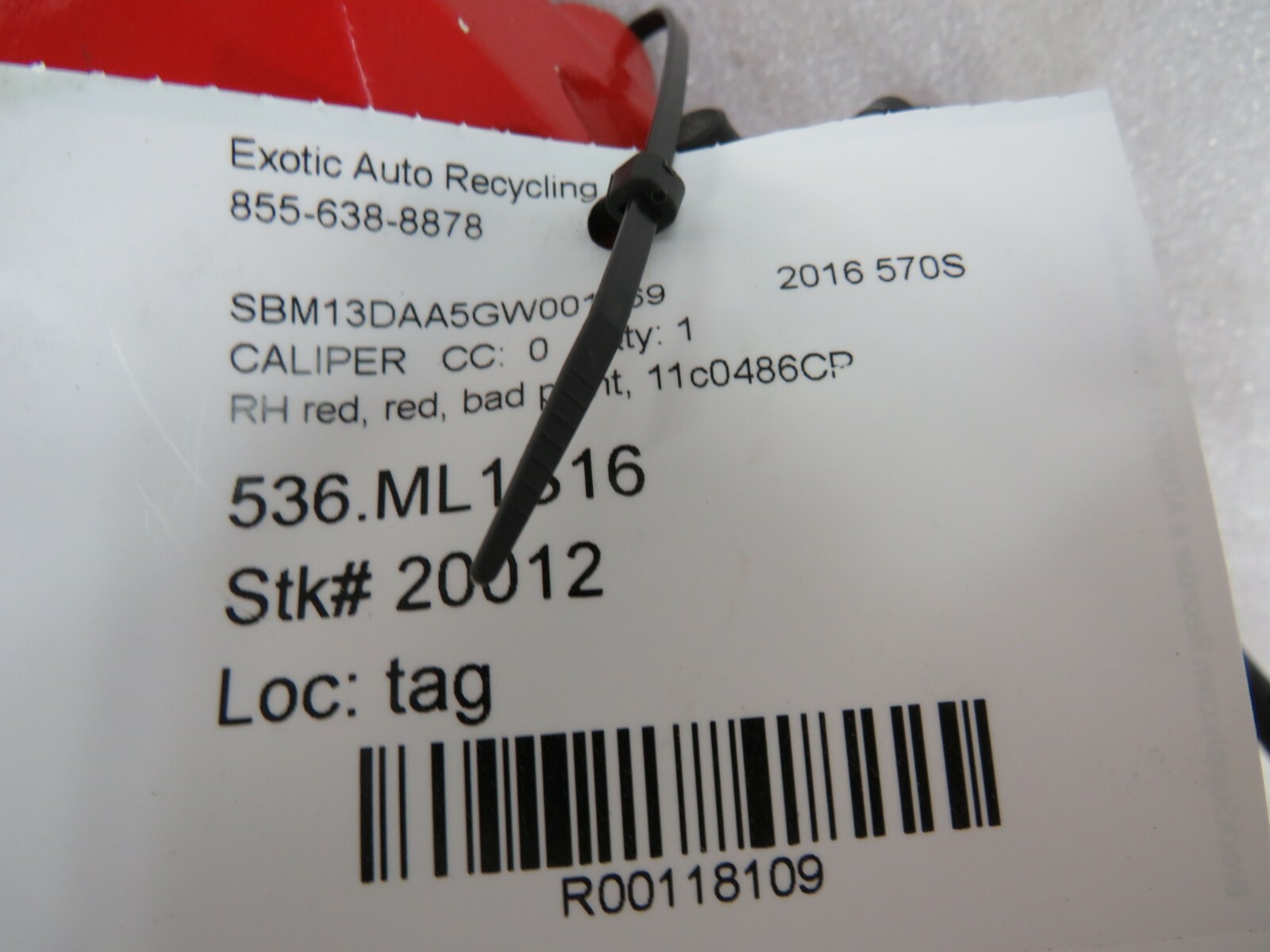 McLaren 570S, RH, Right Rear Brake Caliper, Bad Paint, Used, P/N 11c0486CP