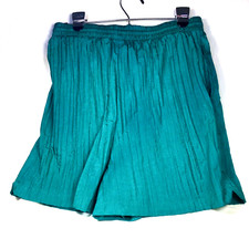 Large L Athletic Shorts Shiny Teal Pockets Crinkle Nylon Vintage 90s THE BODY CO