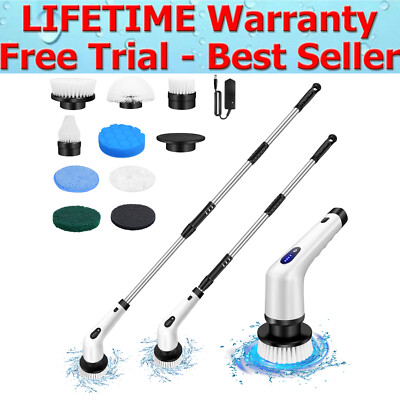 TIKUTKU Cordless Electric Spin Scrubber – 8 Brush Heads, Extendable Handle, Perfect For Bathroom, Tile, Car & More