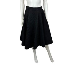 Vintage 50s Quilted Skirt Womens Small Black Circle High Waisted
